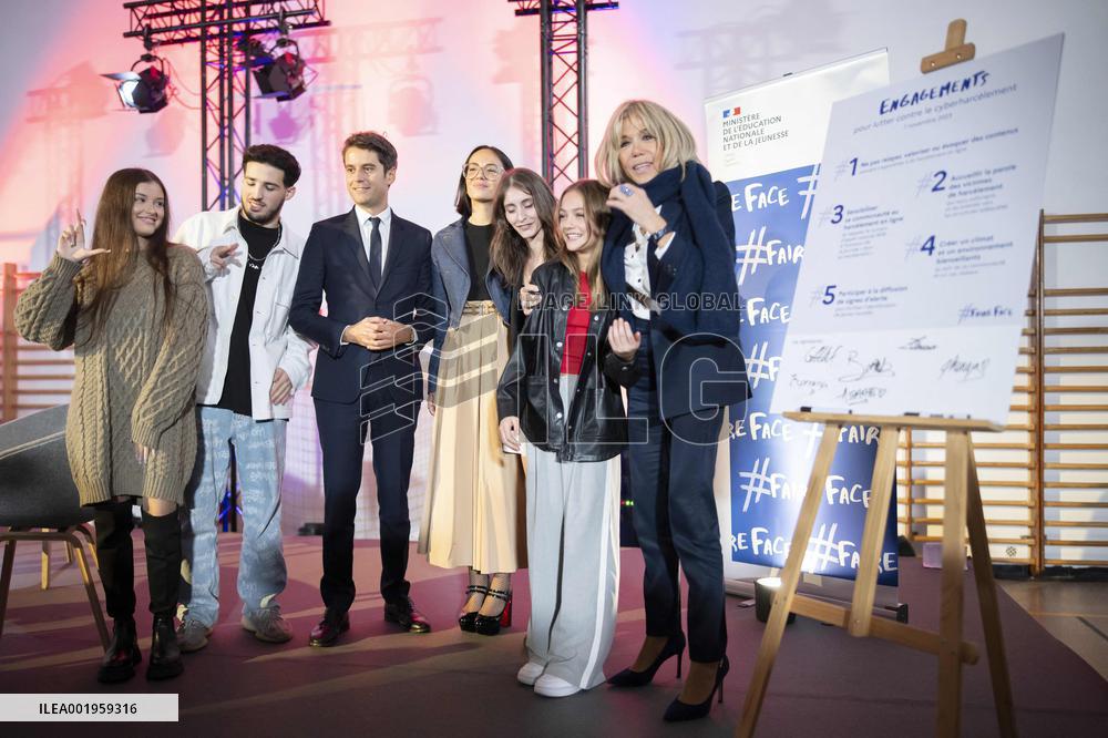 Brigitte Macron During An Event Against School Harassment - Paris