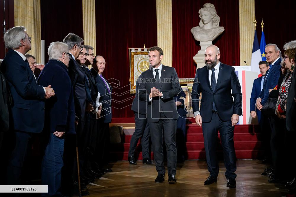 Emmanuel Macron Visit To The Grand Orient of France - Paris