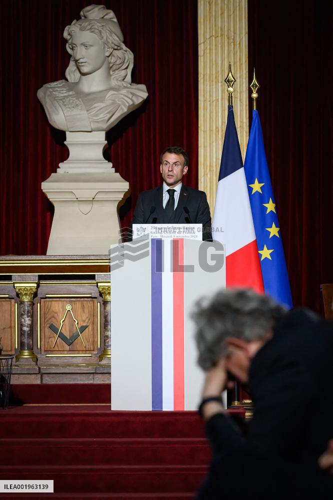 Emmanuel Macron Visit To The Grand Orient of France - Paris