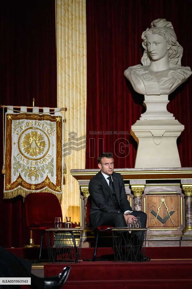 Emmanuel Macron Visit To The Grand Orient of France - Paris