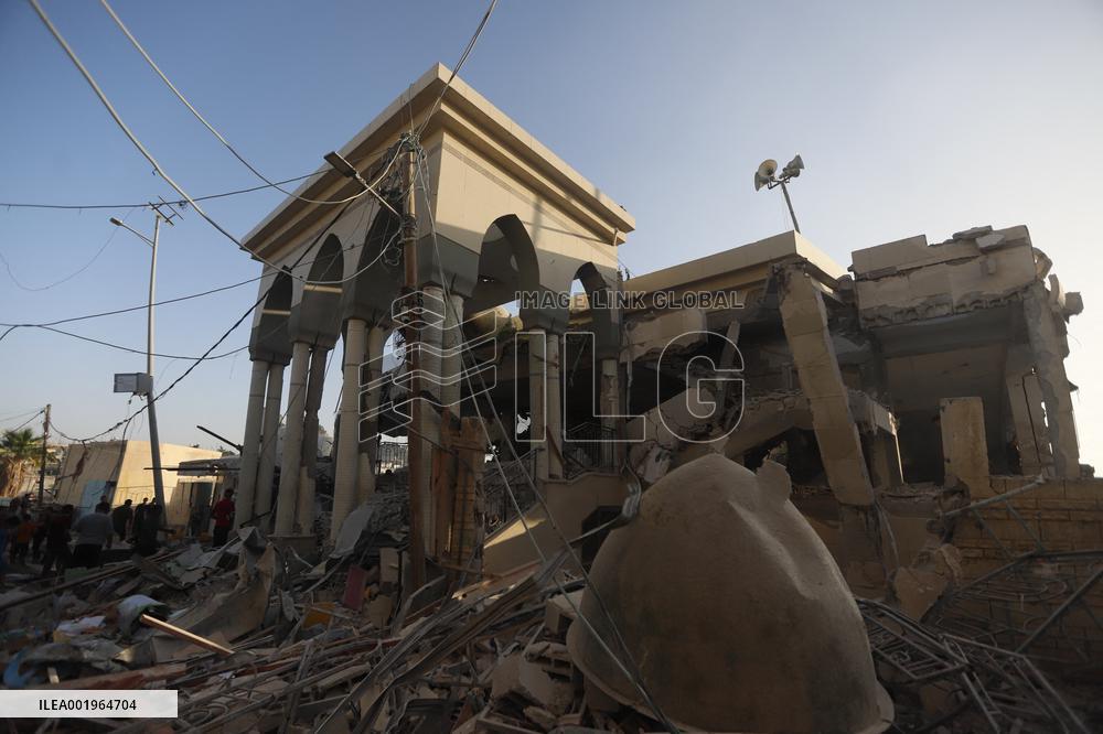 Israel Strikes Khaled bin Al-Walid Mosque - Khan Yunis