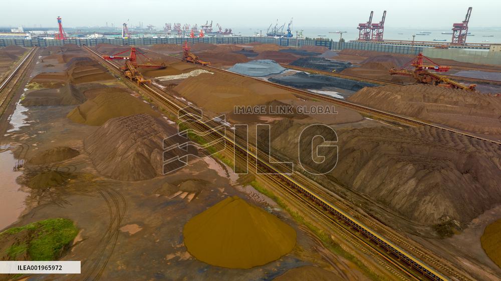 Iron Ore Imported Unloaded at The Taicang Port Depot in Suzhou