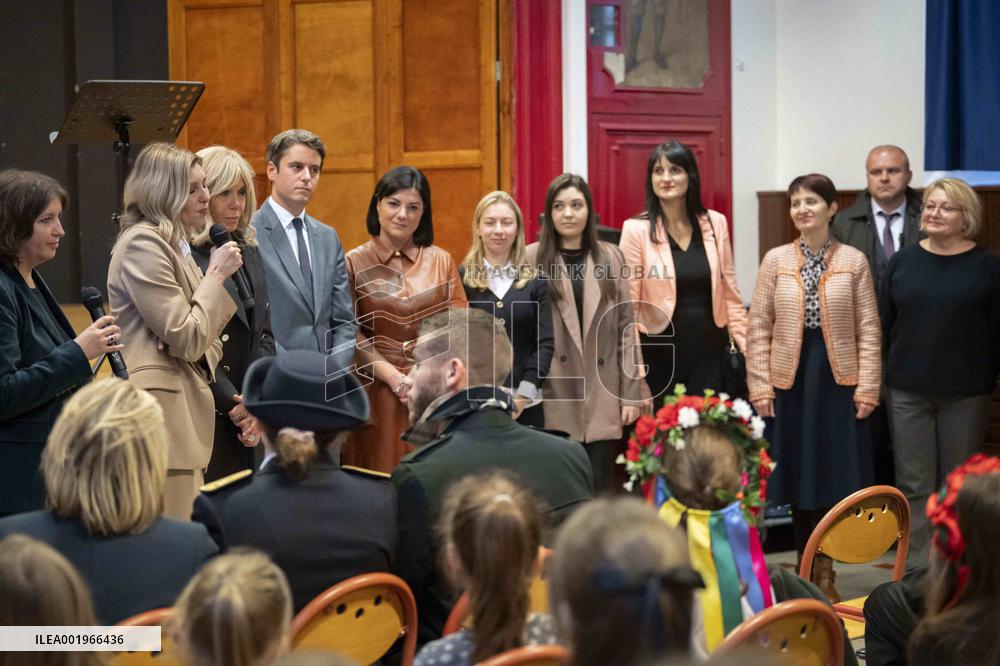 Olena Zelenska with Brigitte Macron and Gabriel Attal - Paris