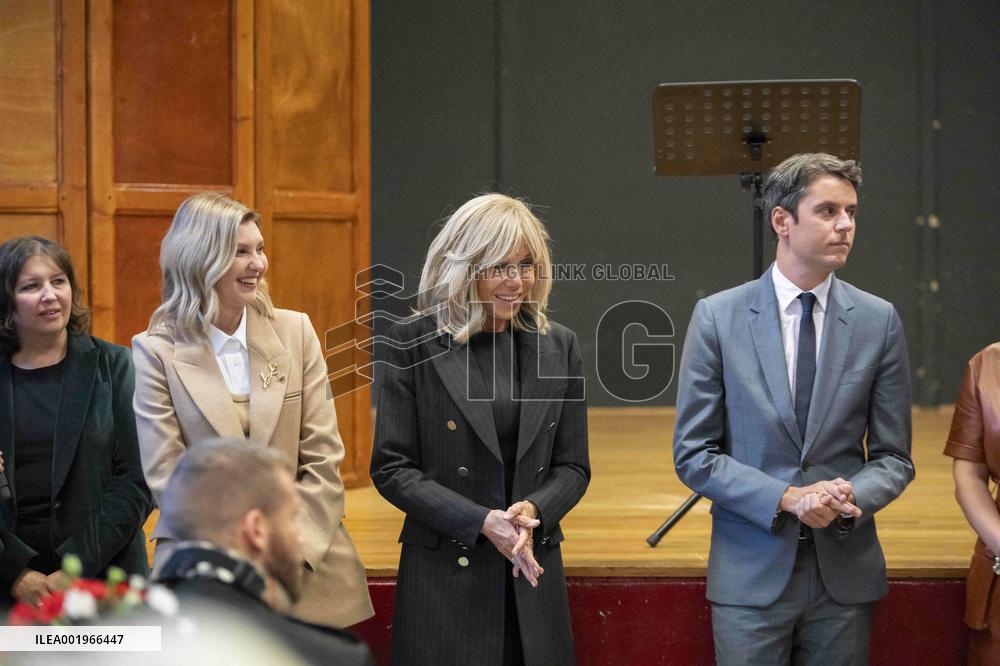 Olena Zelenska with Brigitte Macron and Gabriel Attal - Paris