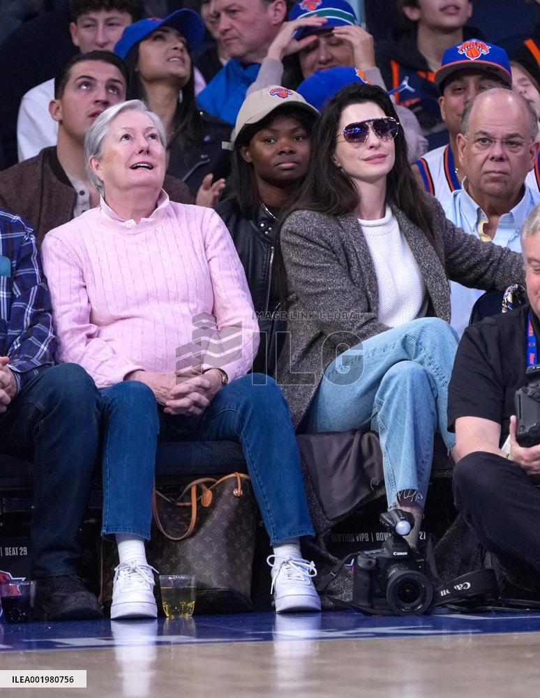 Anne Hathaway At The Knicks Game - NYC