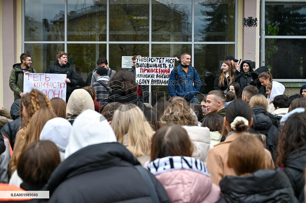 Students of Lviv Polytechnic hold rally against Iryna Farion