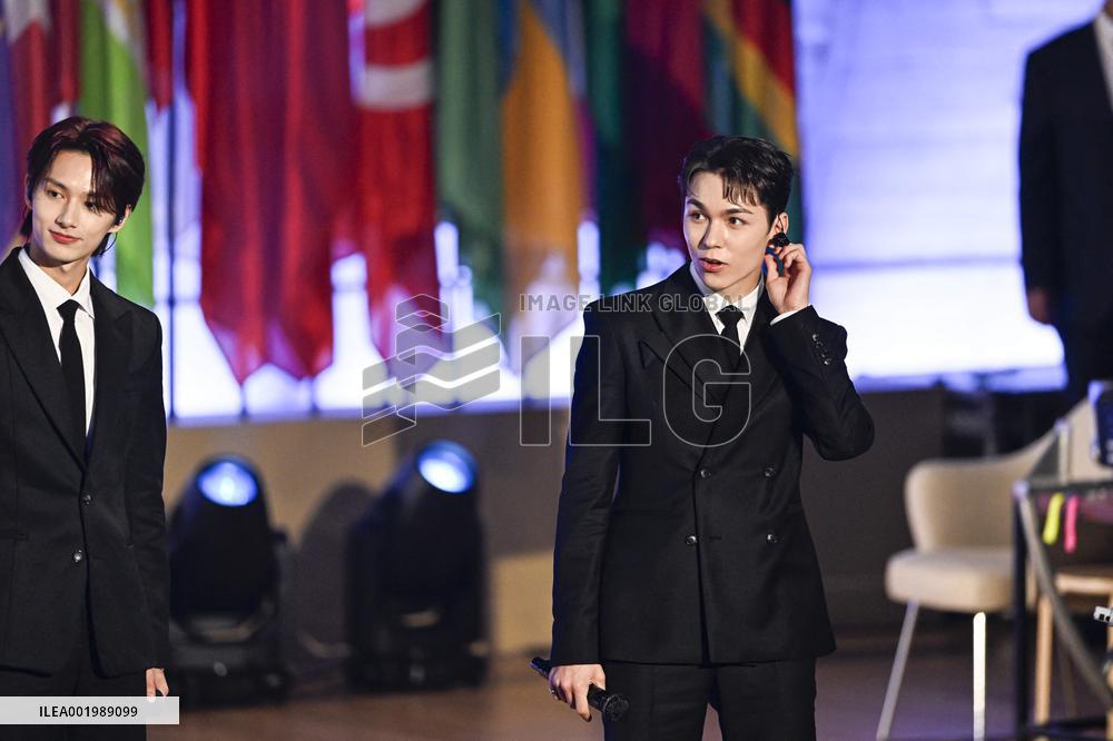 K-Pop Boy Band Seventeen At The UNESCO - Paris