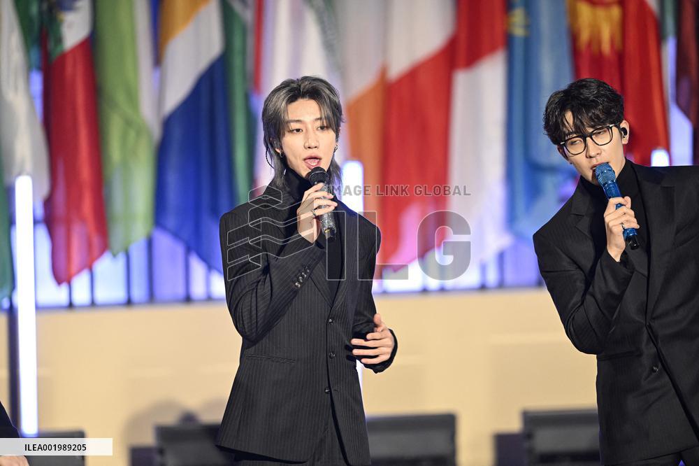 K-Pop Boy Band Seventeen At The UNESCO - Paris