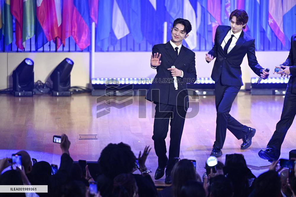 K-Pop Boy Band Seventeen At The UNESCO - Paris