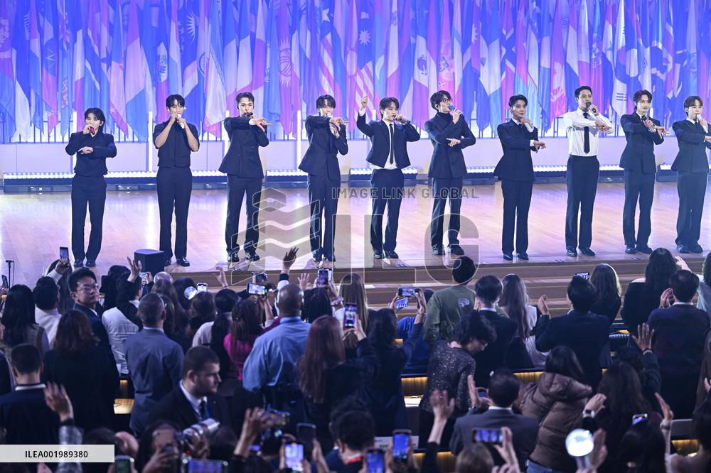 K-Pop Boy Band Seventeen At The UNESCO - Paris