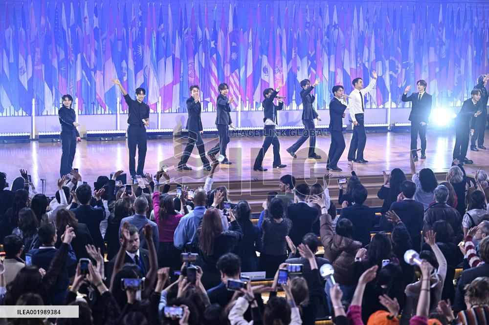 K-Pop Boy Band Seventeen At The UNESCO - Paris