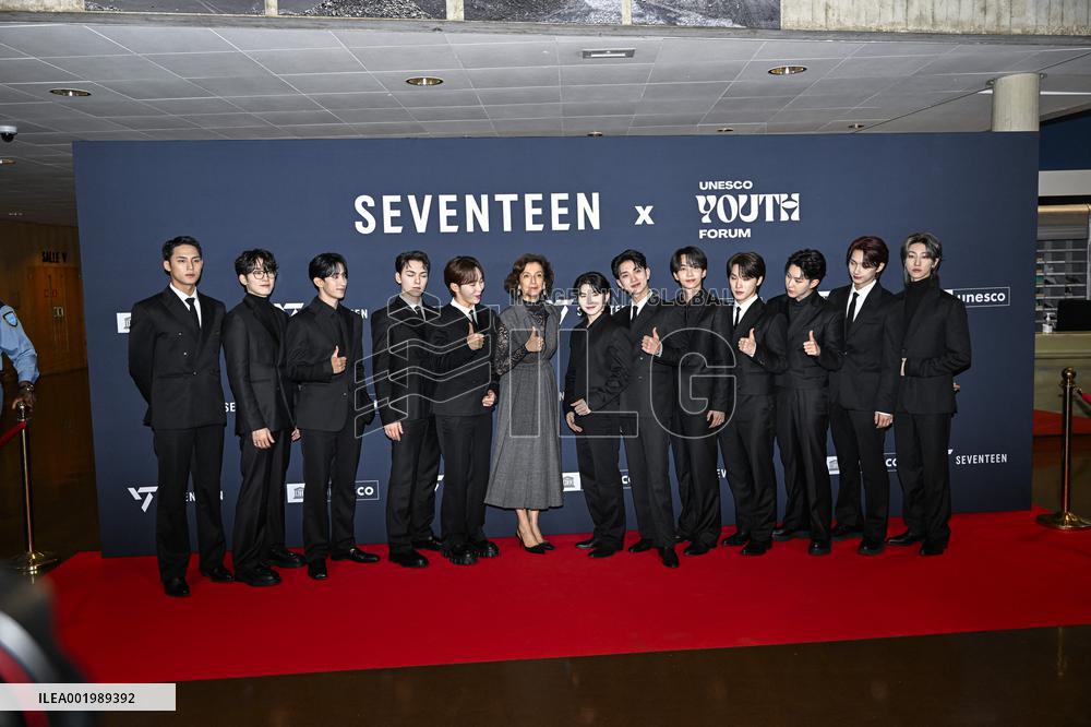 K-Pop Boy Band Seventeen At The UNESCO - Paris