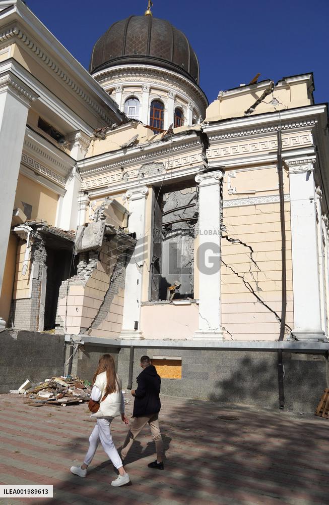 Damaged cathedral in Ukraine