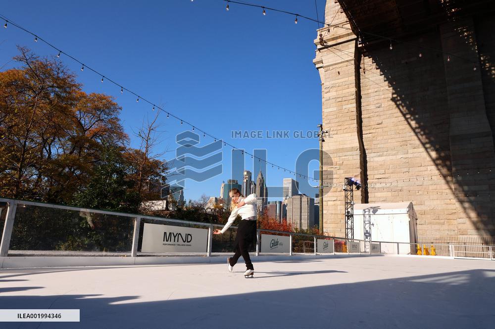 Ice Rink Ribbon Cutting At Brooklyn Bridge Park - NYC