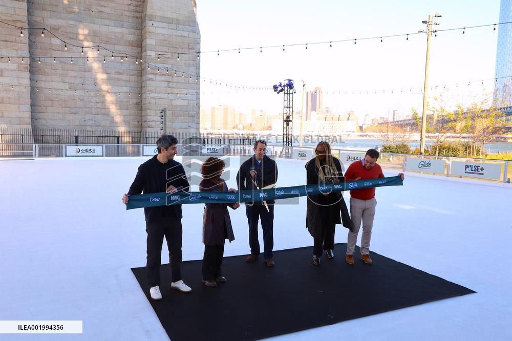 Ice Rink Ribbon Cutting At Brooklyn Bridge Park - NYC