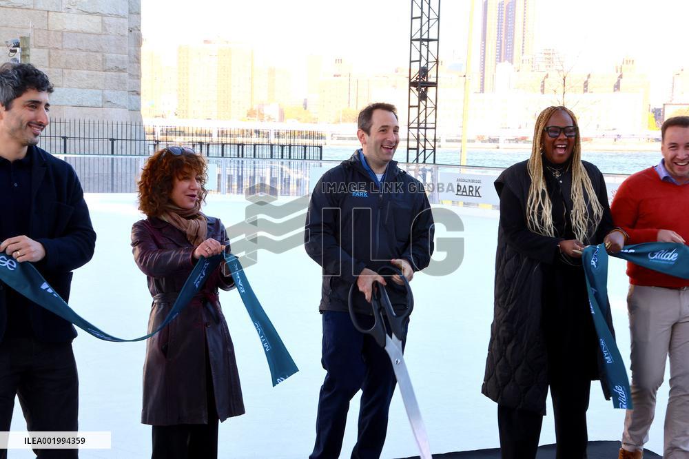 Ice Rink Ribbon Cutting At Brooklyn Bridge Park - NYC