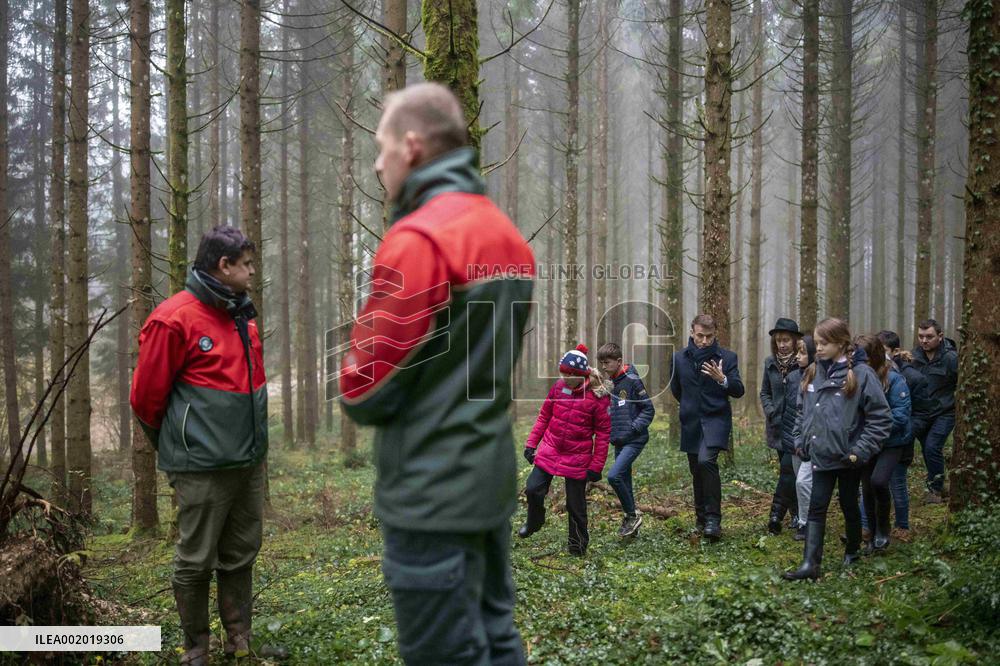 President Macron Visits The Jura Forests