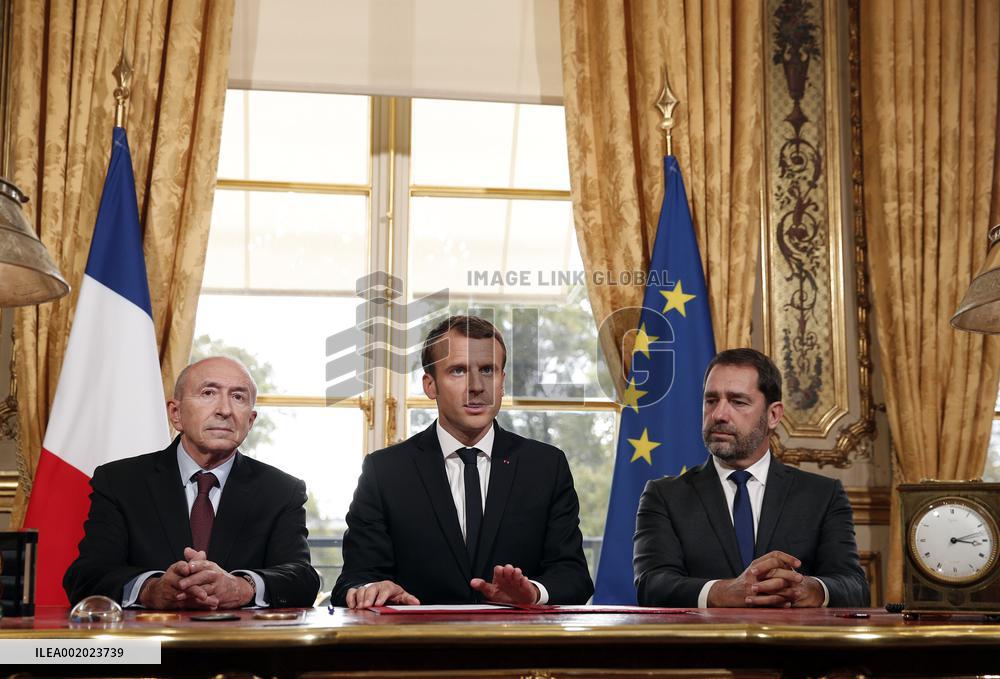 Emmanuel Macron Signed The Antiterrorist Law At The Elysee - Paris