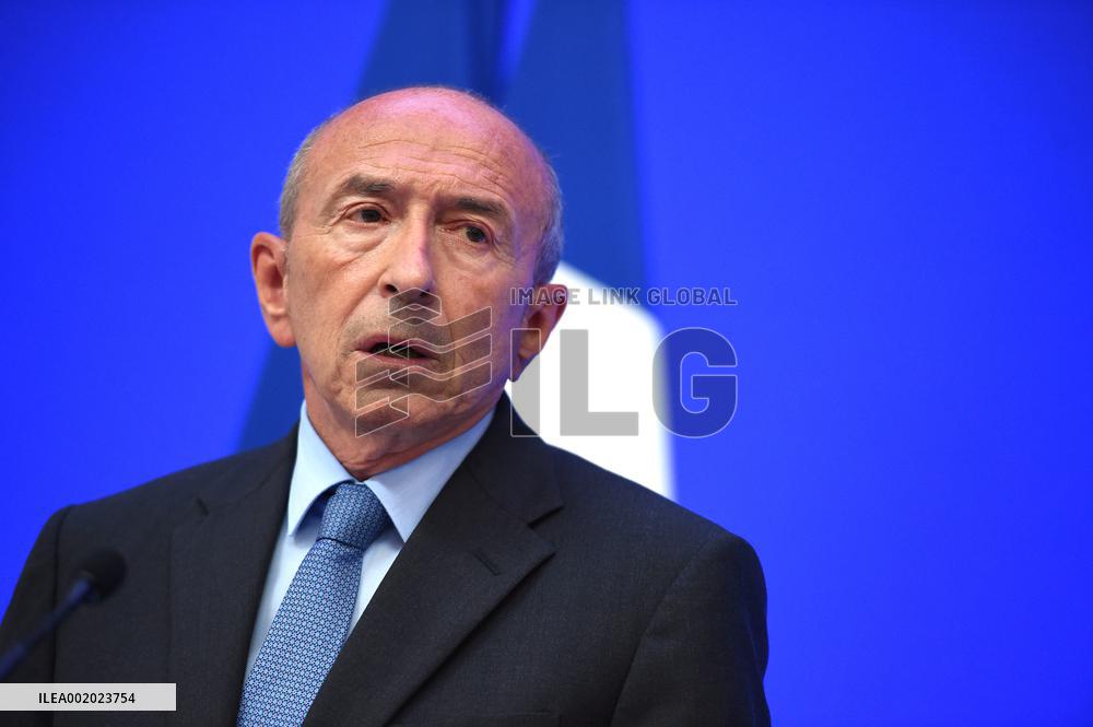 Gerard Collomb Holds A Press Conference - Paris