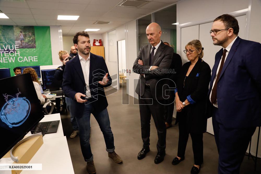 Aurelien Rousseau, Roland Lescure and Sylvie Retailleau visit Paris Biotech Sante