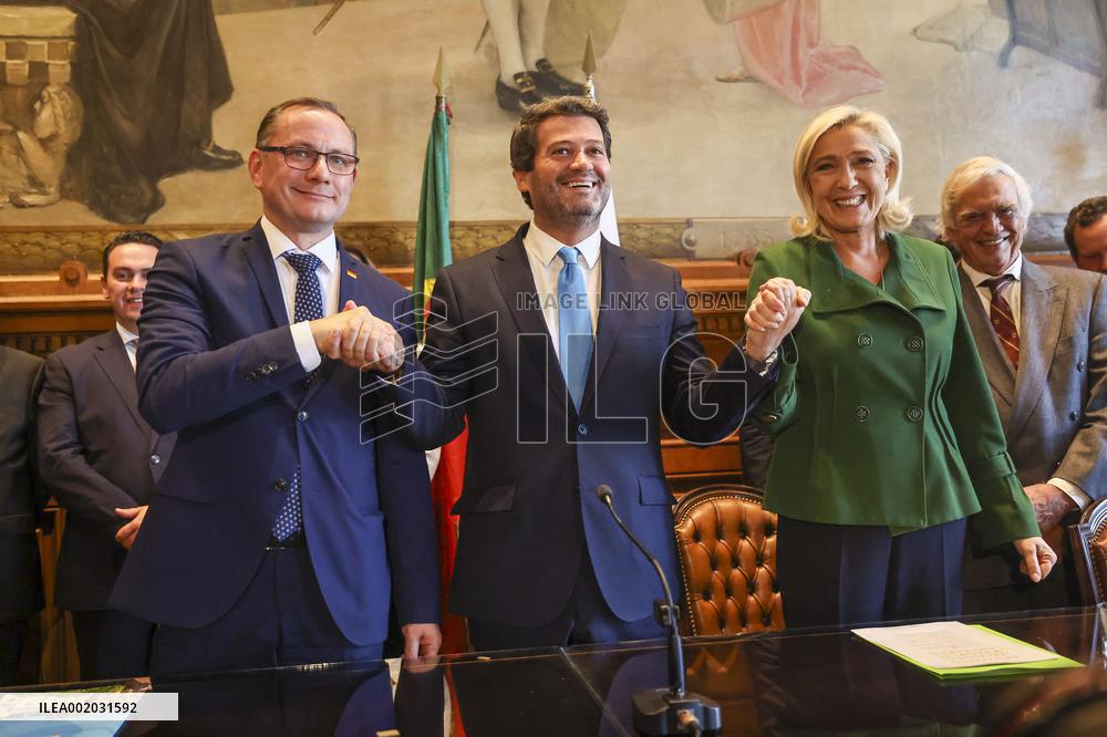Press conference by André Ventura (Chega) with Marine Le Pen (National Union) and Tino Churpalla (AfD)