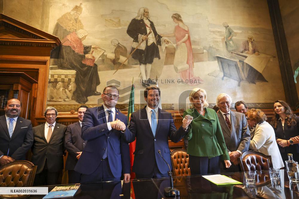 Press conference by André Ventura (Chega) with Marine Le Pen (National Union) and Tino Churpalla (AfD)
