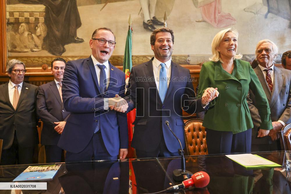 Press conference by André Ventura (Chega) with Marine Le Pen (National Union) and Tino Churpalla (AfD)