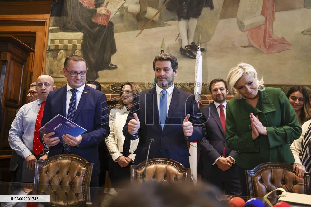 Press conference by André Ventura (Chega) with Marine Le Pen (National Union) and Tino Churpalla (AfD)
