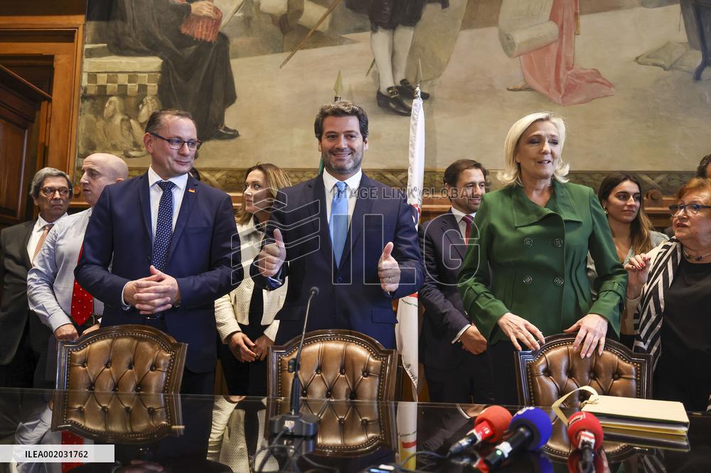 Press conference by André Ventura (Chega) with Marine Le Pen (National Union) and Tino Churpalla (AfD)