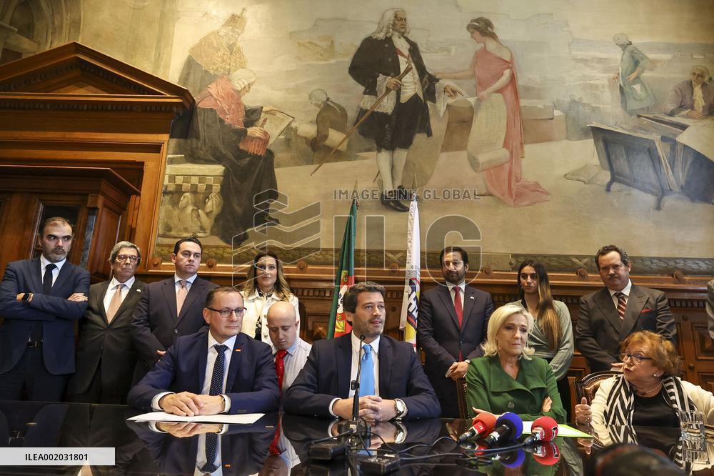 Press conference by André Ventura (Chega) with Marine Le Pen (National Union) and Tino Churpalla (AfD)