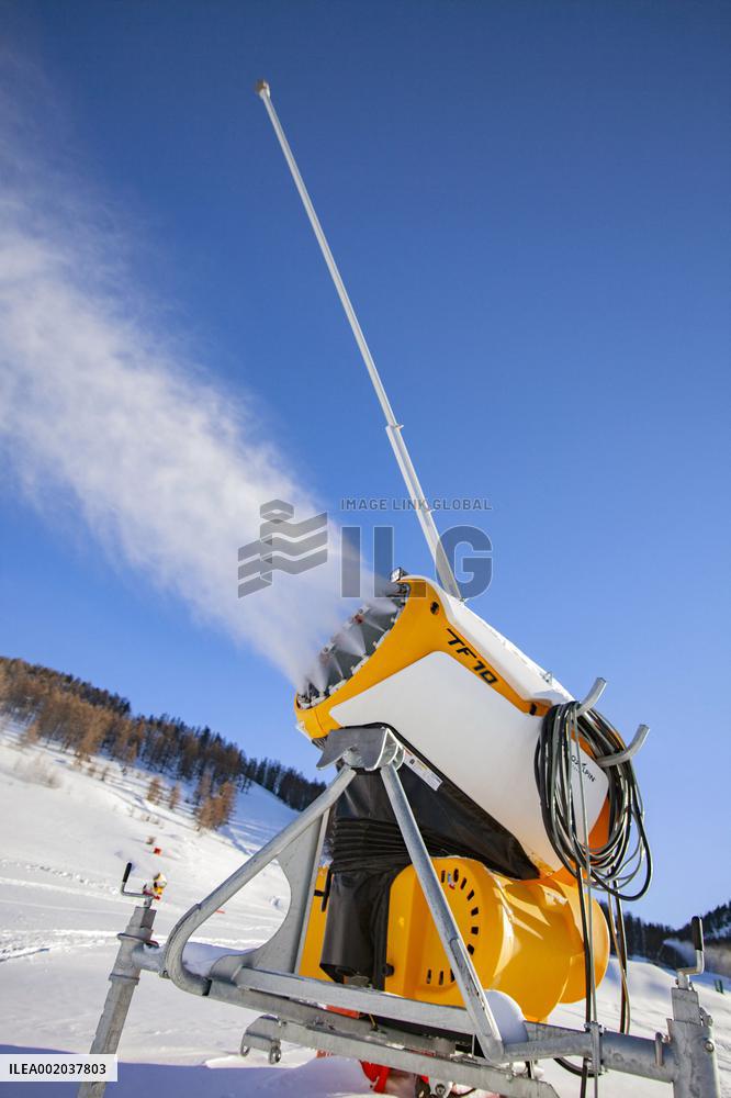 Snow Cannons Produce Artificial Snow - Montgenevre