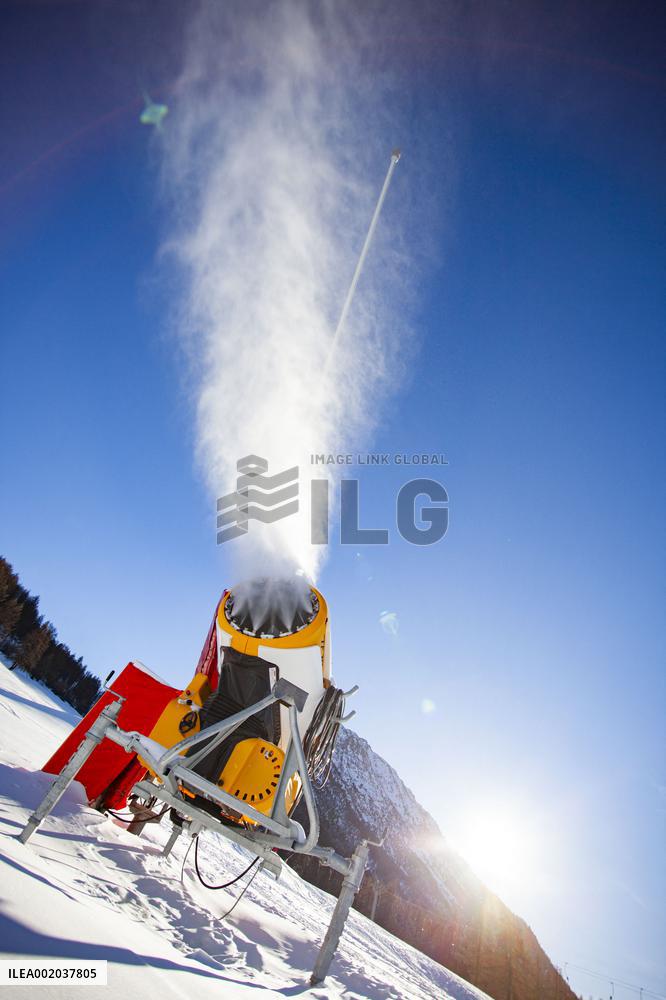Snow Cannons Produce Artificial Snow - Montgenevre