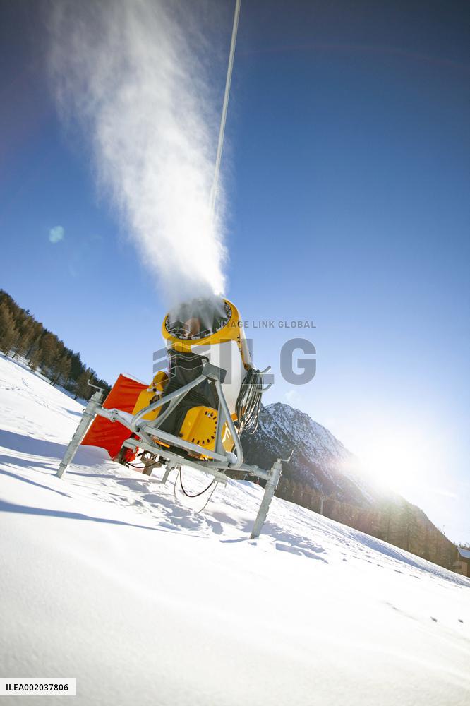 Snow Cannons Produce Artificial Snow - Montgenevre