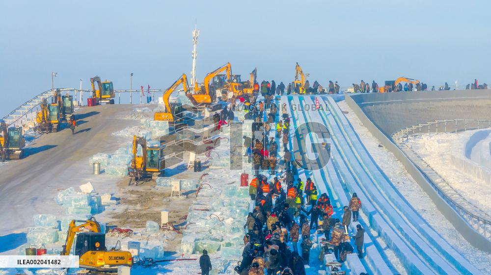 The 25th Harbin Ice and Snow World Under Construction in Harbin