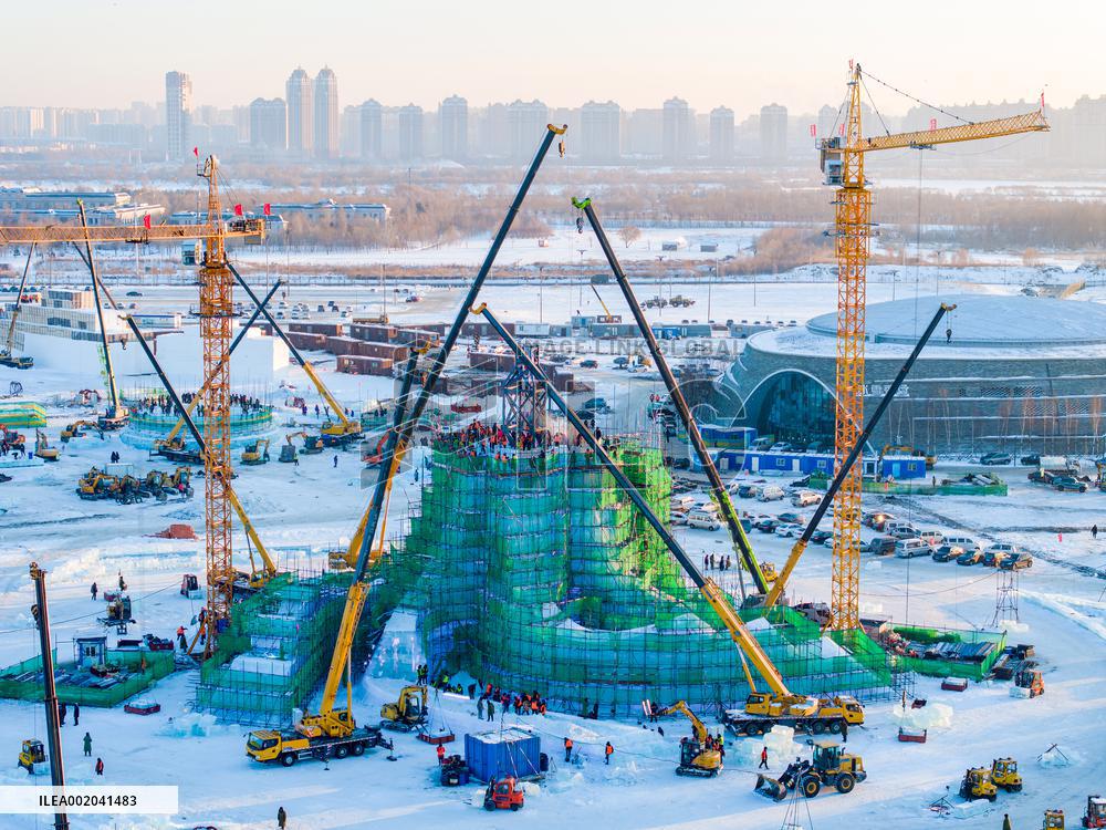 The 25th Harbin Ice and Snow World Under Construction in Harbin