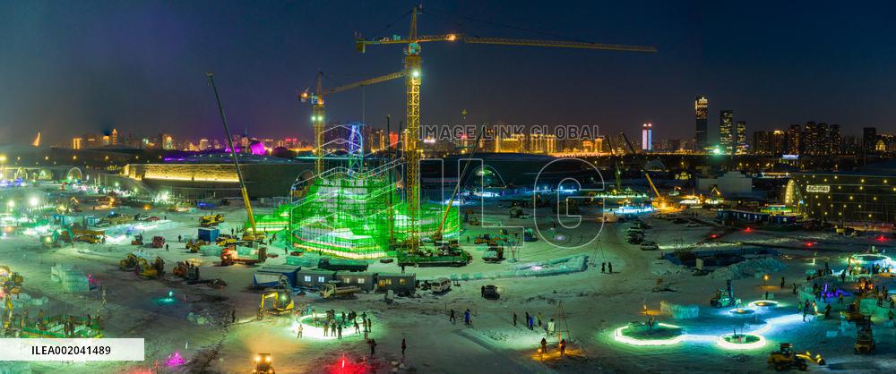 The 25th Harbin Ice and Snow World Under Construction in Harbin