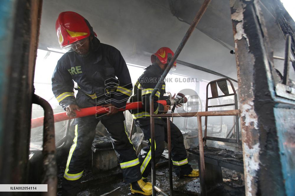 Protesters Set Fire To A Bus - Dhaka
