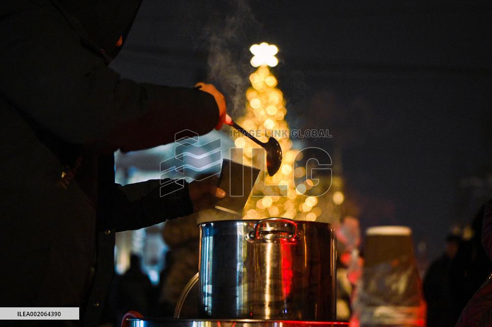 Christmas tree lit up in Lviv