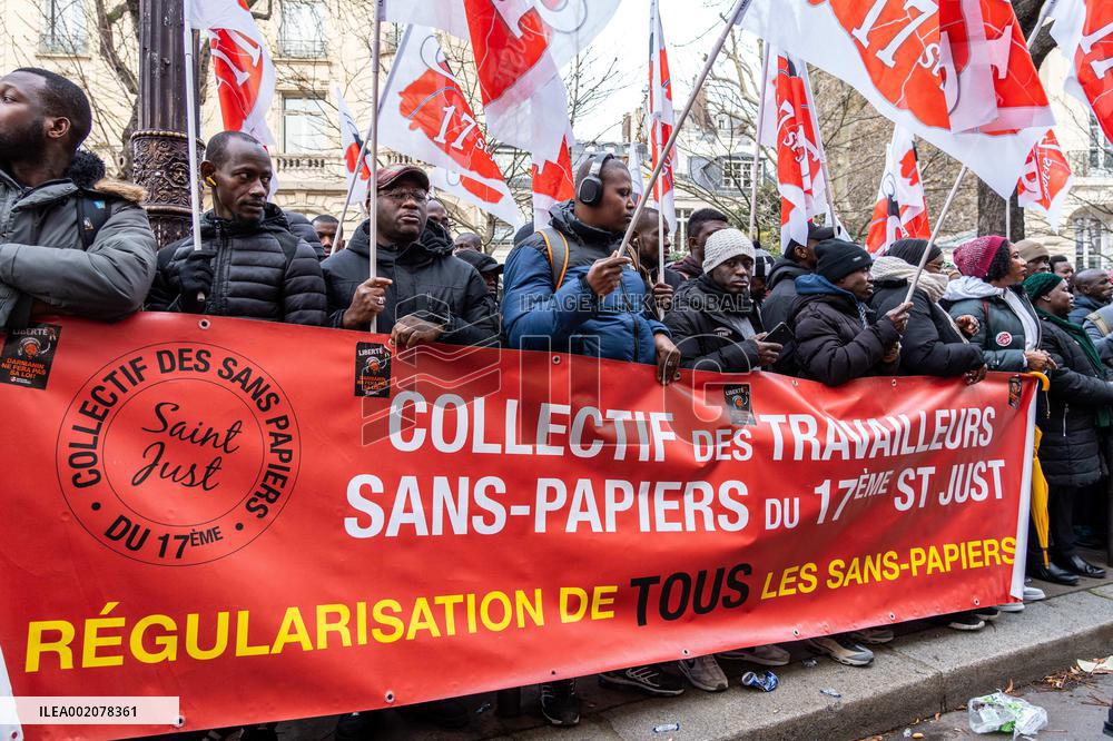 Rally In Paris Against Immigration Law As Parliamentary Debate Continues