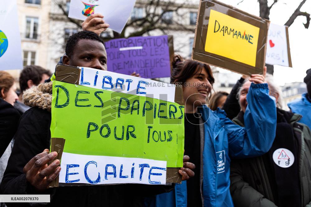 Rally In Paris Against Immigration Law As Parliamentary Debate Continues