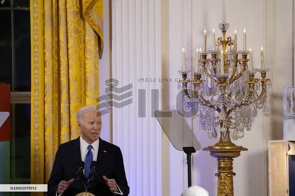 U.S. President Joe Biden hosts a Hanukkah reception at the White House in Washington