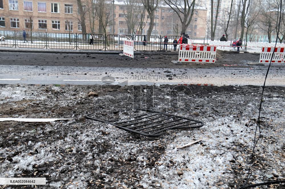 Aftermath of Russian ballistic missile attack on Kyiv
