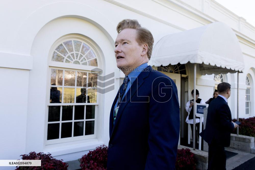 US comedian and television host Conan O'Brien visits the White House