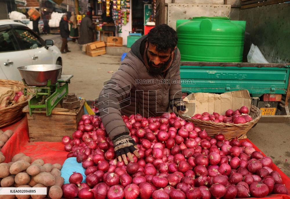 Selling Onions at an Outdoor Market - India