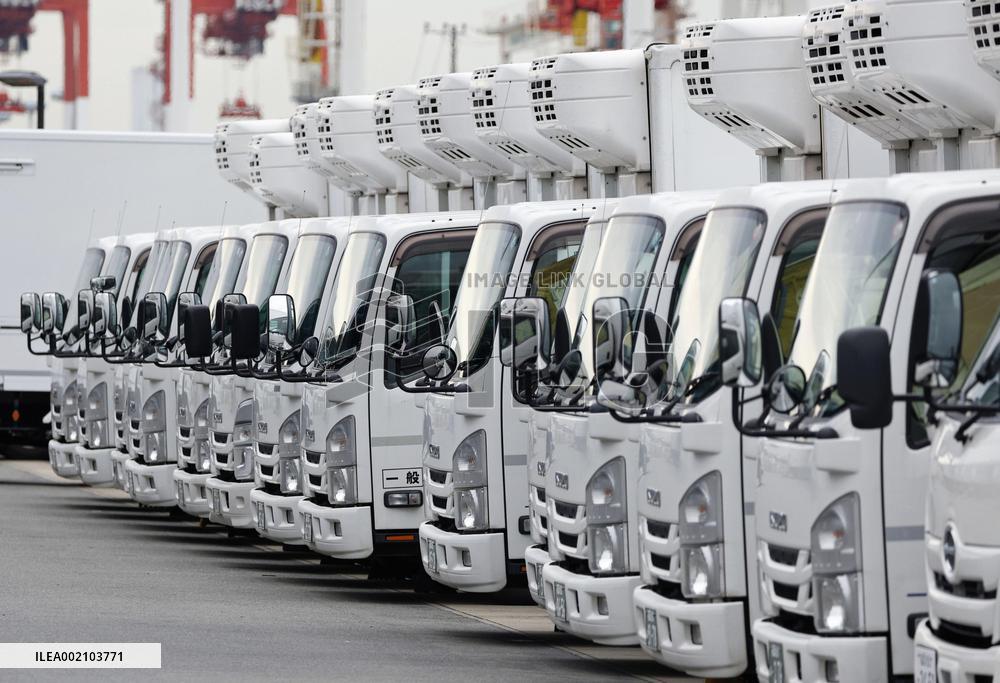 Trucks at southwestern Japan logistics center