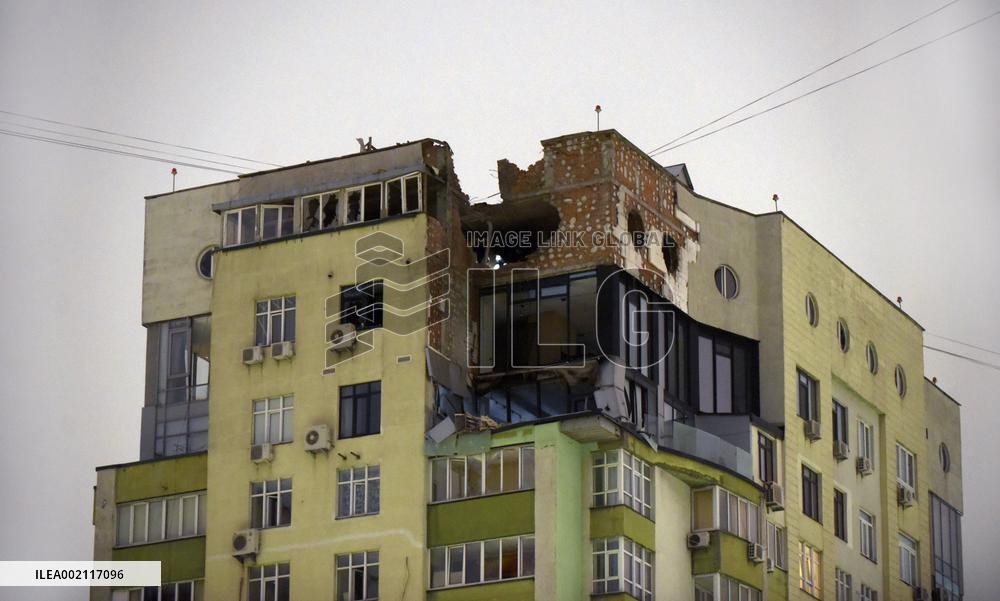 Aftermath of fall of Russian drone debris in Solomianskyi district of Kyiv