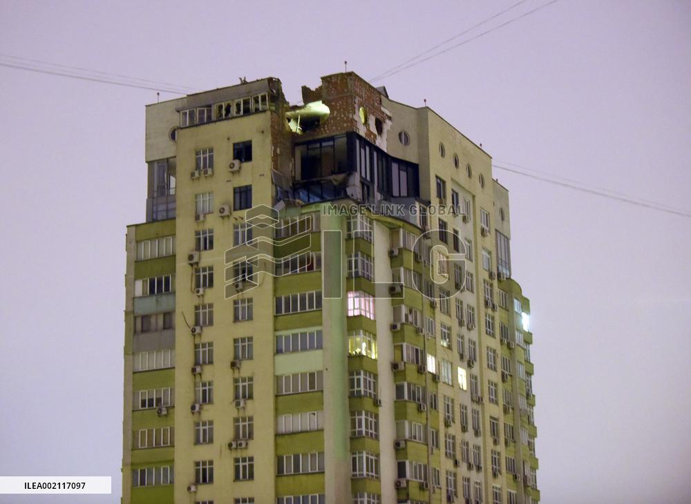 Aftermath of fall of Russian drone debris in Solomianskyi district of Kyiv