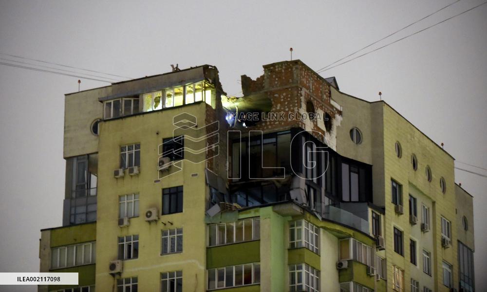 Aftermath of fall of Russian drone debris in Solomianskyi district of Kyiv