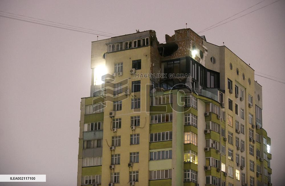 Aftermath of fall of Russian drone debris in Solomianskyi district of Kyiv