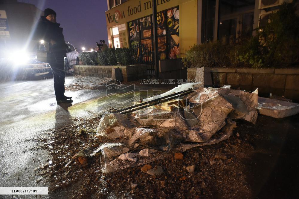 Aftermath of fall of Russian drone debris in Solomianskyi district of Kyiv